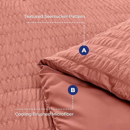 HYMOKEGE Coral Twin XL Comforter Set Seersucker 5 Pieces, All Season Luxury Bed in a Bag for Bedroom, Bedding Set with Comforter, Sheets, Pillowcase & Sham