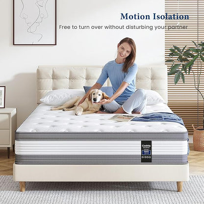 Coolvie Twin Mattress 12 Inch Hybrid Mattress Twin Size Bed Mattresses in A Box Individual Pocket Springs with Memory Foam Layer Provide Motion Isolation & Cool Sleep