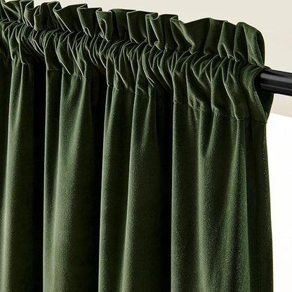 Lazzzy Velvet Blackout Curtains Thermal Insulated Room Window Drapes Super Soft Luxury Curtains for Living Room Bedroom Rod Pocket 2 Panels, Moss, 52" W x 63" L
