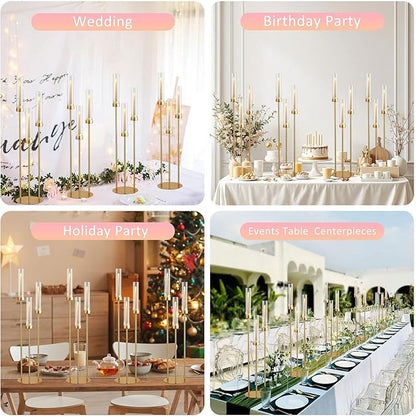 Vincidern 20pcs Gold Candelabra with Acrylic Lampshade, 3 Arm Taper Candle Holder, 33.8 in Tall Metal Candlestick for Table Centerpieces, Halloween, Christmas, Wedding Decor