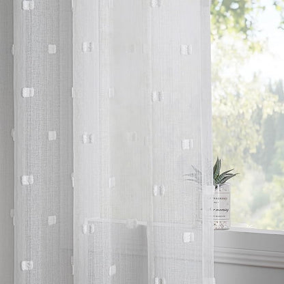 MYSKY HOME White Curtains for Bedroom 72 Inch Length Long Sheer Curtains for Kids Room Nursery Curtains with White Patched Design Rod Pocket Privacy Window Drapes Dining Room 52" x 72" 2 Panels