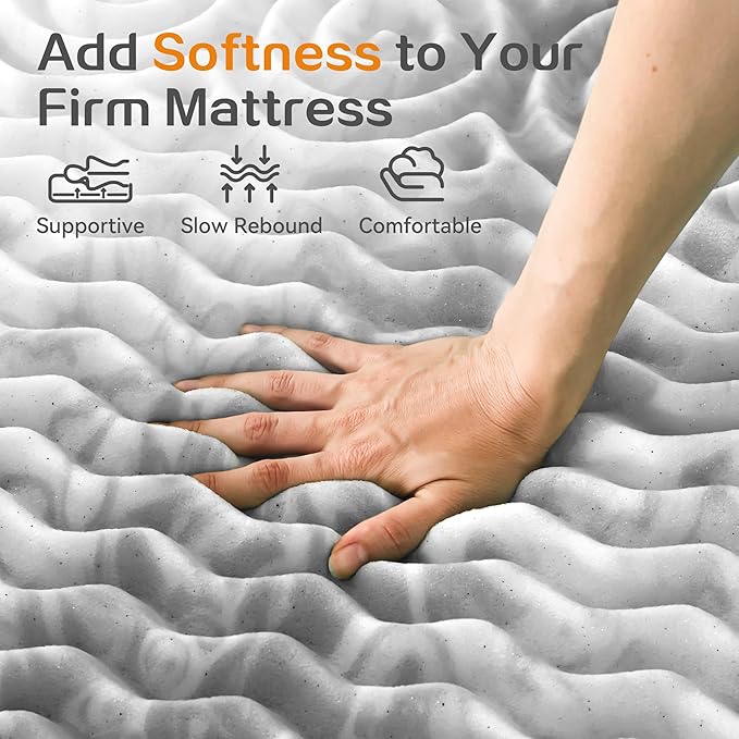 SINWEEK 1.5 Inch Mattress Topper 5-Zone Memory Foam Mattress Topper Pressure Relieve Soft Mattress Pad, CertiPUR-US Certified, Twin Size, Gray