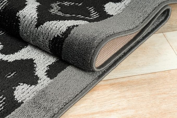 Custom Length Cut to Size Fleur de Lis Inspired Carpet Runner Rug for Hallways, Non Slip Rubber Backed, 31 inch Wide X Customized Length, Royal Grey, 31 inch X 19 feet