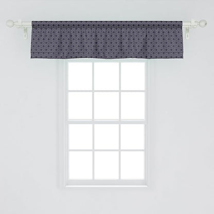Ambesonne Navy Blue Window Valance, Geometric Dotted Pattern Design with Abstract Ogee Shapes Grid Ornament Tile, Curtain Valance for Kitchen Bedroom Decor with Rod Pocket, 54" X 12", Dark Blue Tan