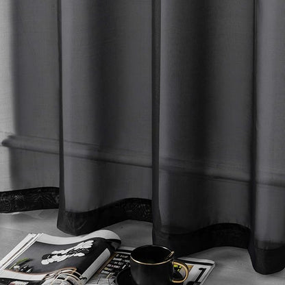 DUALIFE Black Sheer Curtains 84 Inches Length for Living Room Set of 2 Panels Grommet Window Drapes Semi Voile Modern Black Transparent Curtains for Bedroom 52x84 Inch Long