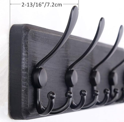 WEBI Coat Rack Wall Mount,38 9/16" Long,10 Tri Hooks for Hanging Coats,16" Hole to Hole,Wood Coat Hooks Wall Mounted,Wall Coat Hanger for Clothes,Jacket,Hats,Rustic Black,2 Packs