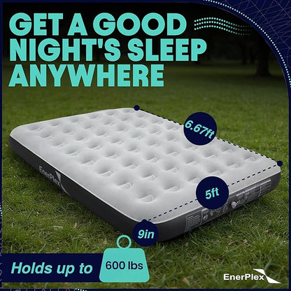 EnerPlex Camping Air Mattress with Built in Pump - Queen Blow Up Mattress for Travel & Guests - Portable Bed for Adults and Kids - Grey