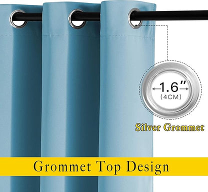 NICETOWN Room Darkening Curtains for Room Divider, Grommet Thermal Curtains Light & Sound Reducing Window Treatments for Sliding Glass Door, W66 x L110, Teal Blue, 2 Panels