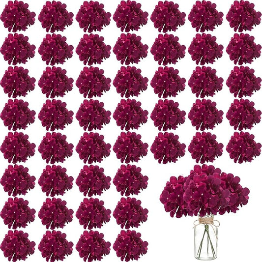 100PCS Artificial Hydrangea Flowers, Fake Flowers Silk Hydrangea Full Flowers Heads with Stems for Wedding Home Party Shop Baby Shower Decor (Fuchsia)
