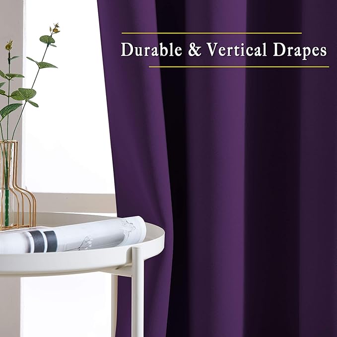 NICETOWN Blackout Royal Purple Doorway Curtains - Solid Thermal Insulated Grommet Room Darkening Privacy Window Drapes Sound Dampening for Bedroom/Living Room (W46 x L80, 2 Panels)