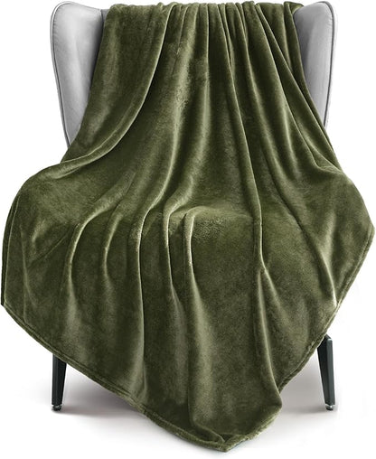 Exclusivo Mezcla Extra Large Fleece Throw Blanket for Couch, Sofa, 300GSM Super Soft and Warm Blankets, Olive Green Throw All Season Use, Cozy, Plush, Lightweight, 50x70 Inches