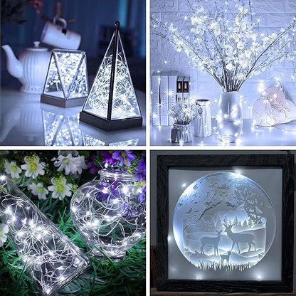 12 Pack Fairy Lights Battery Operated 7ft 20 LED Mini String Twinkle Silver Wire Firefly Starry for Mason Jars Wedding Party Christmas Centerpiece Table Decorations, Cool White