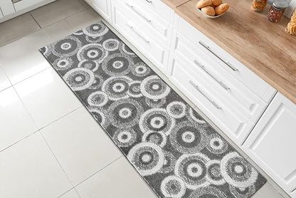 Custom Length Cut to Size Retro Modern Geometric Carpet Runner Rug for Hallways, Non Slip Rubber Backed, 31 inch Wide X Customized Length, Geo Grey, 31 inch X 17 feet