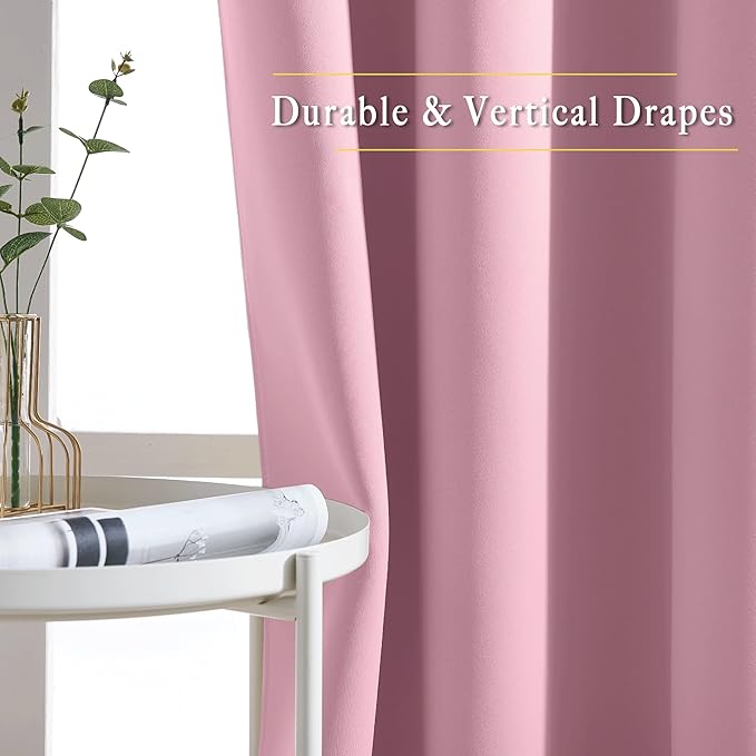 NICETOWN Blackout Sliding Door Curtains 84 inch Length 2 Panels - Thermal Insulated Solid Grommet Room Darkening Window Treatments for Bedroom/French Door (Crystal Pink, 2 Panels, W66 x L84)