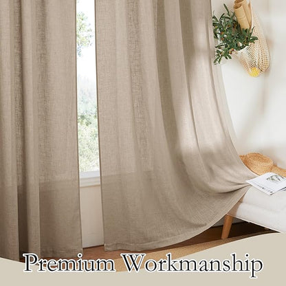 RYB HOME Khaki Semi Sheer Curtains 84 inches Long, Grommet Easy Sliding Light Filtering Half Privacy Window Curtains & Drapes for Bedroom Living Room Farmhouse, W 52 x L 84 inches, 2 Pcs