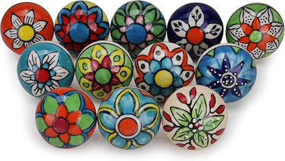 Cabinet Multicolor Assorted Ceramic Drawer Pull Handle Kitchen Cupboard Wardrobe Knob Boho Room Decorative Furniture Hardware Dresser Drawers Knobs-Pack of 20