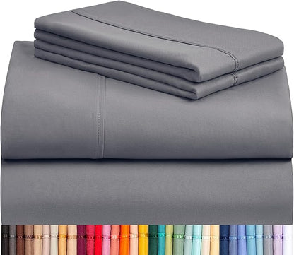 LuxClub Twin Sheets - Soft Kids Bed for Boys and Girls, 3 PC Deep Pockets Wrinkle Free Fitted Machine Washable Hotel Bedding Silky Soft- Light Grey