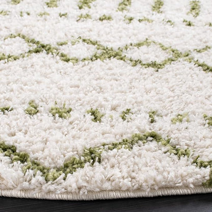 SAFAVIEH Arizona Shag Collection Area Rug - 5'1" Round, Ivory & Green, Moroccan Design, Non-Shedding & Easy Care, 1.6-inch Thick, Ideal for The Living Room, Dining, Bedroom (ASG741Y)