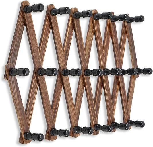 WGFKVAS Expandable Coat Rack, Accordion Wall Hangers, 19 Hooks Wooden Hat Rack Wall Mounted, Hat Hooks for Keys, Coffee Mug, Coats