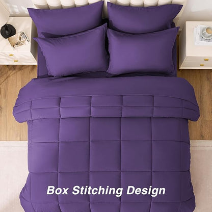 Love's cabin Twin XL Comforter Set Dark Purple, 5 Pieces Twin XL Bed in a Bag, All Season Bedding Sets with 1 Comforter, 1 Flat Sheet, 1 Fitted Sheet, 1 Pillowcase and 1 Pillow Sham