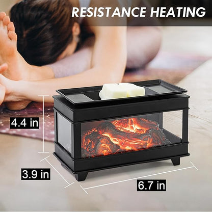Freestanding Fireplace Wax Warmer,Wax Warmer for Scented Wax,Electric Wax Melt Warmer,Full Metal Wax Melter,Wax Burner Fragrance Warmer for Home Office Gifts&Decor (Three-Sided Glass)