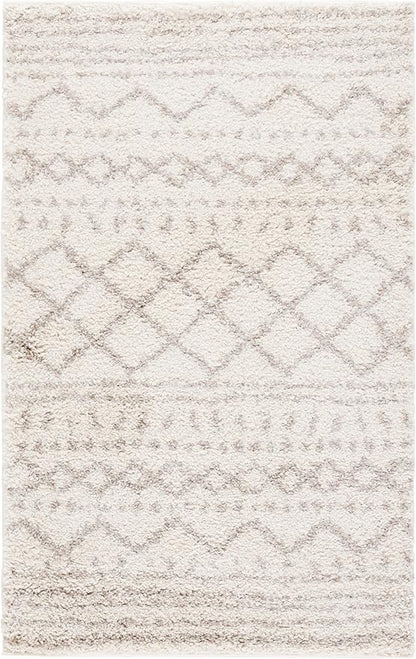 SAFAVIEH Arizona Shag Collection Accent Rug - 3'2" x 5', Ivory & Beige, Moroccan Design, Non-Shedding & Easy Care, 1.6-inch Thick Ideal for High Traffic Areas in Foyer, Living Room, Bedroom (ASG741A)