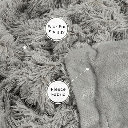 Tuddrom Decorative Extra Soft Fuzzy Faux Fur Throw Blanket 50" x 60",Solid Reversible Long Hair Shaggy Blanket,Fluffy Cozy Plush Comfy Microfiber Fleece Blankets for Couch Sofa Bedroom,Quiet Grey