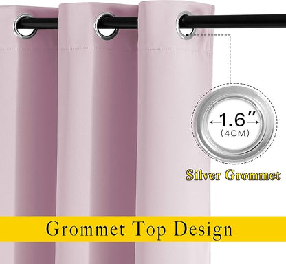 NICETOWN Room Darkening 72 inch Curtains for Kids Room, Grommet Room Darkening Thermal Insulated Solid Window Treatments Sound Reducing for Bedroom, 2 Panels, W37 x L72, Baby Pink