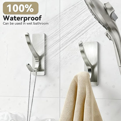 pickpiff Self Adhesive Coat Hooks for Hanging: Heavy Duty Stainless Wall Hook for Towel, Backpack, Hat, Sturdy Metal Hanger for Bathroom, Bedroom, Door, Brushed Nickel 4 Pack