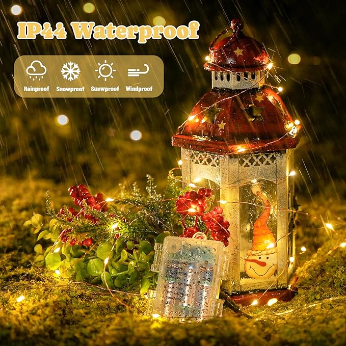 JMEXSUSS 2 Pack Fairy Lights Battery Operated with Remote, Total 200 LED 66ft Battery Powered Christmas Lights, 8 Modes Twinkle String Lights for Bedroom, Indoor Christmas Tree Decor, Warm White