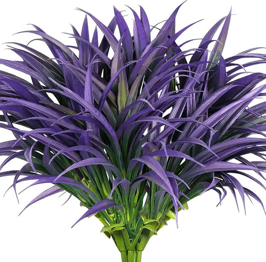 Ouddy Decor 20 Pcs Fake Outdoor Plants Artificial Grass Greenery Stems Faux Plastic Plants UV Resistant for Indoor Outside Garden Hanging Planter Pathway Porch Patio Window Box Home Decor, Purple