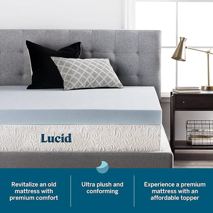 LUCID - LU40FF30GT 4 Inch Gel Memory Foam Mattress Topper-Ventilated Design-Ultra Plush-Full