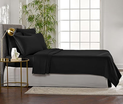 Full Sheets by Pure Bamboo, Genuine 100% Organic Viscose Derived from Bamboo Bed Sheet Set, Luxuriously Soft & Cooling, Double Stitching, Lifetime Quality Promise (Full, Black)