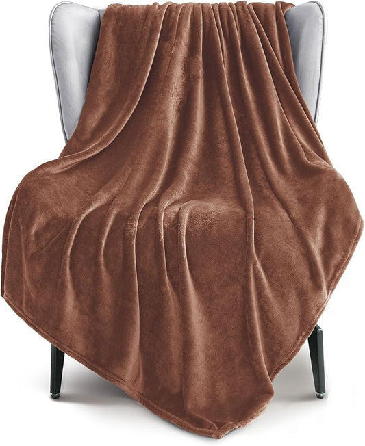 Exclusivo Mezcla Fleece Throw Blanket for Couch, Sofa, 300GSM Super Soft and Warm Blankets, Brown Throw All Season Use, Cozy, Plush, Lightweight, 50x60 Inches