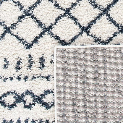 SAFAVIEH Arizona Shag Collection Area Rug - 6'7" Square, Ivory & Slate, Moroccan Design, Non-Shedding & Easy Care, 1.6-inch Thick Ideal for High Traffic Areas in Living Room, Bedroom (ASG741M)