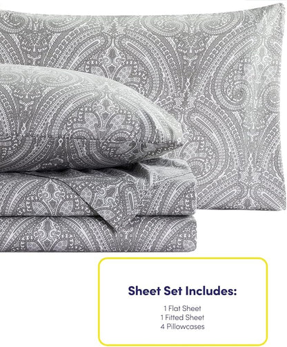 King Size Bed Sheets - 6 Piece 1500 Supreme Collection Fine Brushed Microfiber Deep Pocket King Sheet Set Bedding - 2 Extra Pillow Cases, Great Value, King, Paisley Gray