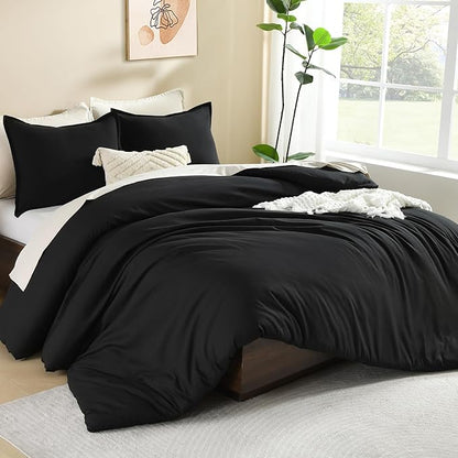 Litanika Black Comforter King Size, 3 Pieces Lightweight Solid Bedding Comforter Set, All Season Fluffy Bed Set (104x90In Comforter & 2 Pillowcases)