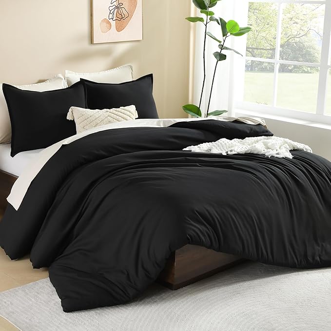 Litanika Comforters Black Oversized King Size, 3 Pieces Lightweight Solid Bedding Comforter Set, All Season Fluffy Bed Set (120x98In Comforter & 2 Pillowcases)