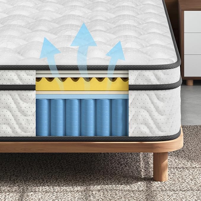 Vesgantti XL Twin Mattress 12 Inch, Fiberglass-Free | Cool Sleep Hybrid Mattress in a Box - Memory Foam & Pocket Springs, Ergonomic Design, Pressure Relief, Medium Firm Feel, 39"*80"*12"
