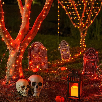 JMEXSUSS 2 Pack Halloween Fairy Lights Battery Operated, Total 400 LED 132ft Orange Twinkle Fairy Light with Remote, 8 Modes Orange String Lights for Halloween Tree Bedroom Wreath Decoration