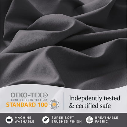 LuxClub 4 PC California King Size Sheet Set Sheets Deep Pockets Wrinkle Free Cooling Sheets Machine Washable Hotel Bedding Silky Soft - Dark Grey California King