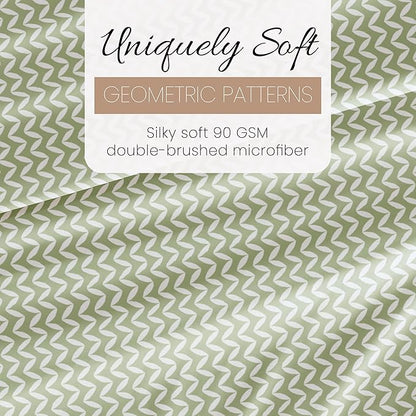 Linen Market Double-Brushed Patterned Microfiber Twin Sheet Set 3 Piece – Oeko-TEX Certified Ultra Soft & Wrinkle-Free - 16" Deep Pocket Sheets - Easy Care Twin Size - Puffed Chevron Sage
