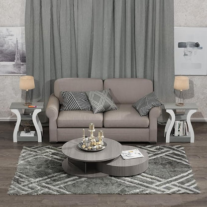 End Tables Living Room Set of 2,Grey End Table with Charging Station,Grey Side Table, Nightstand for Bedroom, 3 Tier End Table with Storage Shelf for Living Room