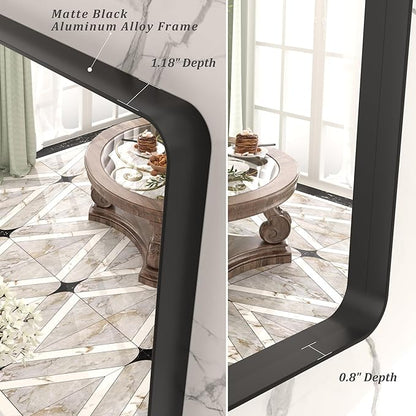 60x40 Inch Black Metal Framed Bathroom Mirror for Wall, Large Rounded Rectangle Mirror, Matte Black Bathroom Vanity Mirror, Anti-Rust, Shatterproof, Hangs Horizontally or Vertically
