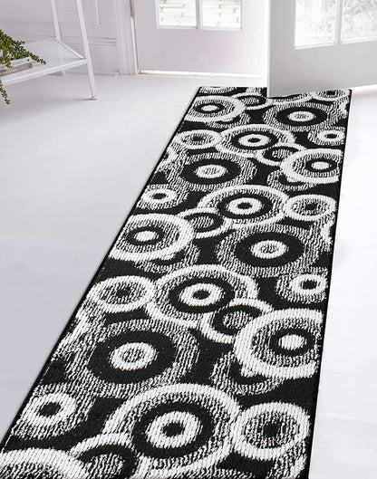 Custom Length Cut to Size Modern Farmhouse Carpet Runner Rug for Hallways, Non Slip Rubber Backed, 31 inch Wide X Customized Length, Geo Black, 31 inch X 29 feet