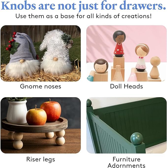Wood Knobs, 1-3/4 Inch Round Natural Wood Drawer Pulls, Pack of 50 Unfinished Wooden Drawer Knobs, Ball Shaped Wood Cabinet Knobs, Nursery Dresser Knobs, Wood Door Knobs and Crafts