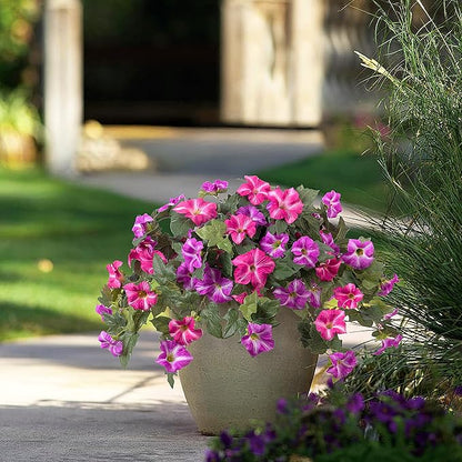 Artificial Fake Flowers Plants for Outdoor Decoration, 2PCS Faux Petunias Silk Flower UV Resistant No Fade Floral for Home Outside Garden Balcony Yard Porch Realistic Indoor Decor (Red Lotus)