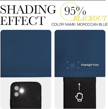 NICETOWN Moroccan Blue Room Darkening Curtains 90 inch Length - Chic Grommet Thermal Insulated Blackout Window Treatments Sound Proof Drapes for Bedroom/Living Room (2 Panels, W46 x L90)