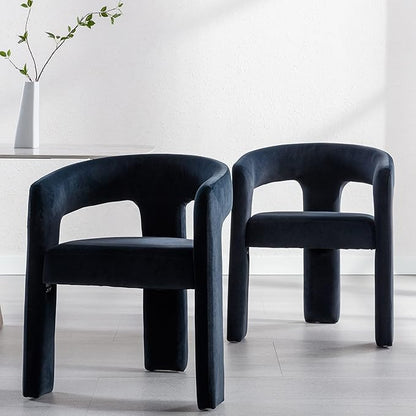 Modern Barrel Dining Chairs Set of 8, Velvet Upholstered Accent Side Chair with Arms Comfy Makeup Vanity Chairs, Dining Living Room Kitchen Chairs, Black