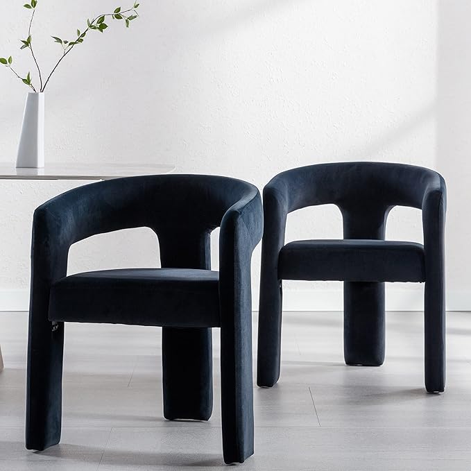 Black Modern Barrel Dining Chairs Set of 2, Velvet Upholstered Accent Side Chair with Arms Comfy Makeup Vanity Chairs, Dining Living Room Kitchen Chairs